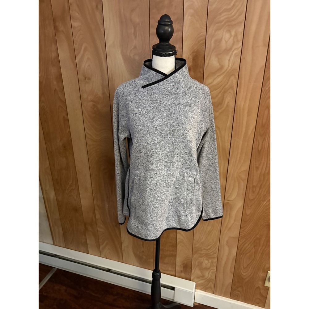 Tek Gear Womens Grey Heathered Fleece Crossover Neck Pullover Sweatshirt Small